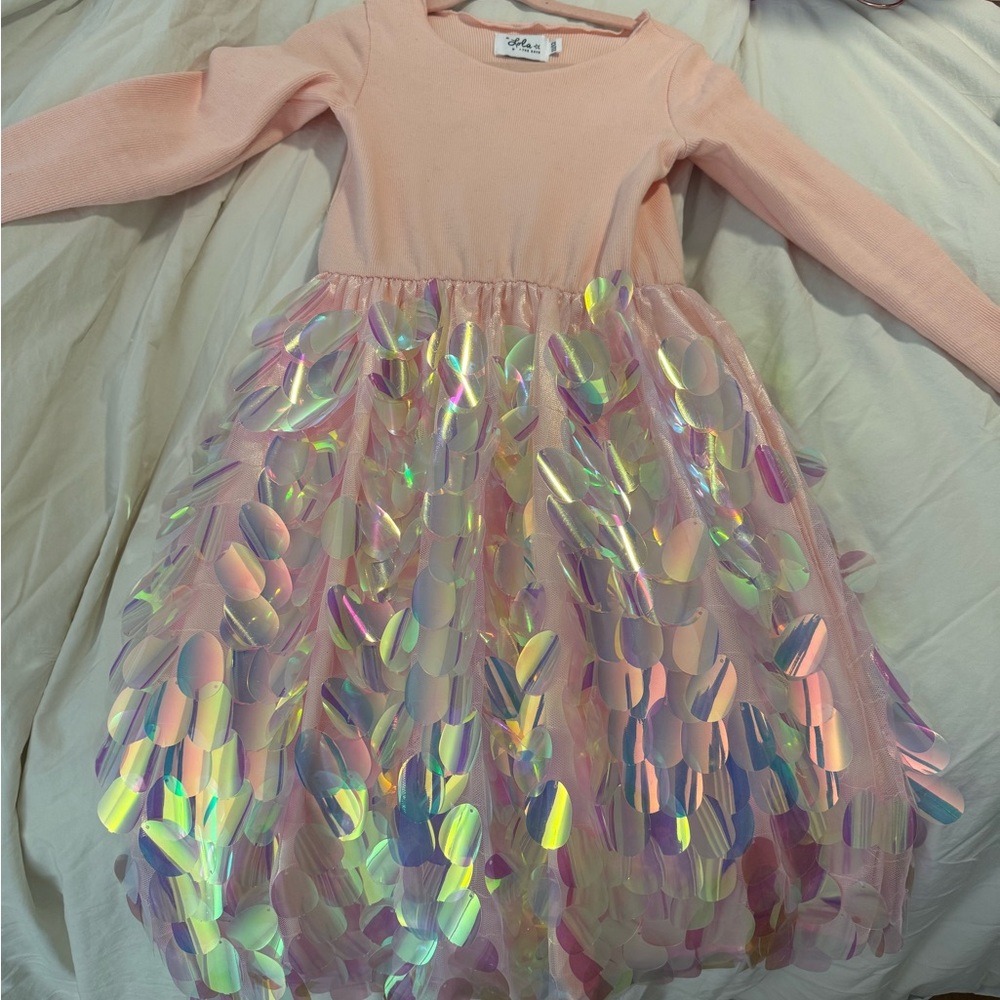 Lola + The Boys Pink Iridescent Kids Formal Dress